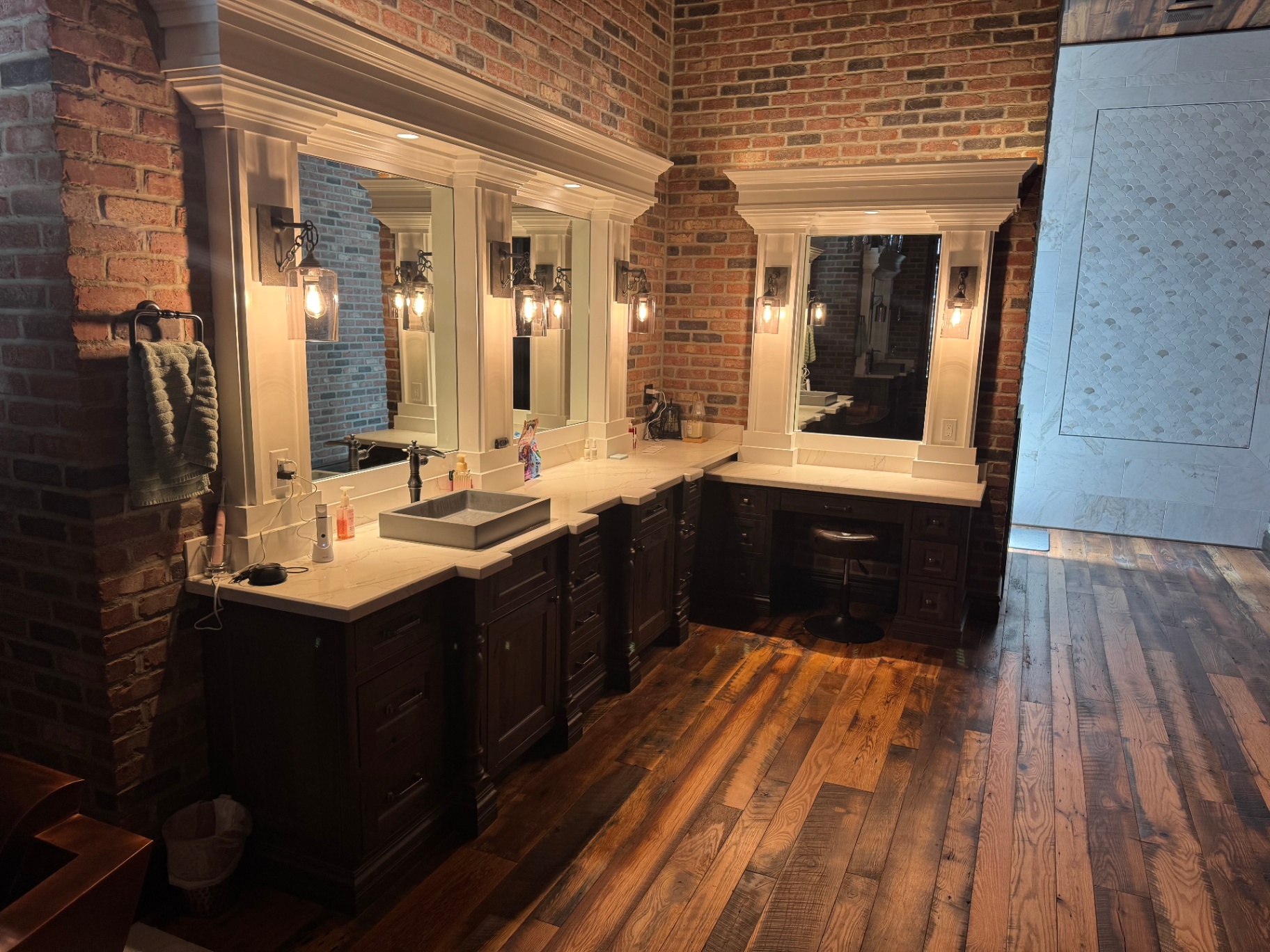 Custom master bath remodel — dual vanities & vessel sinks