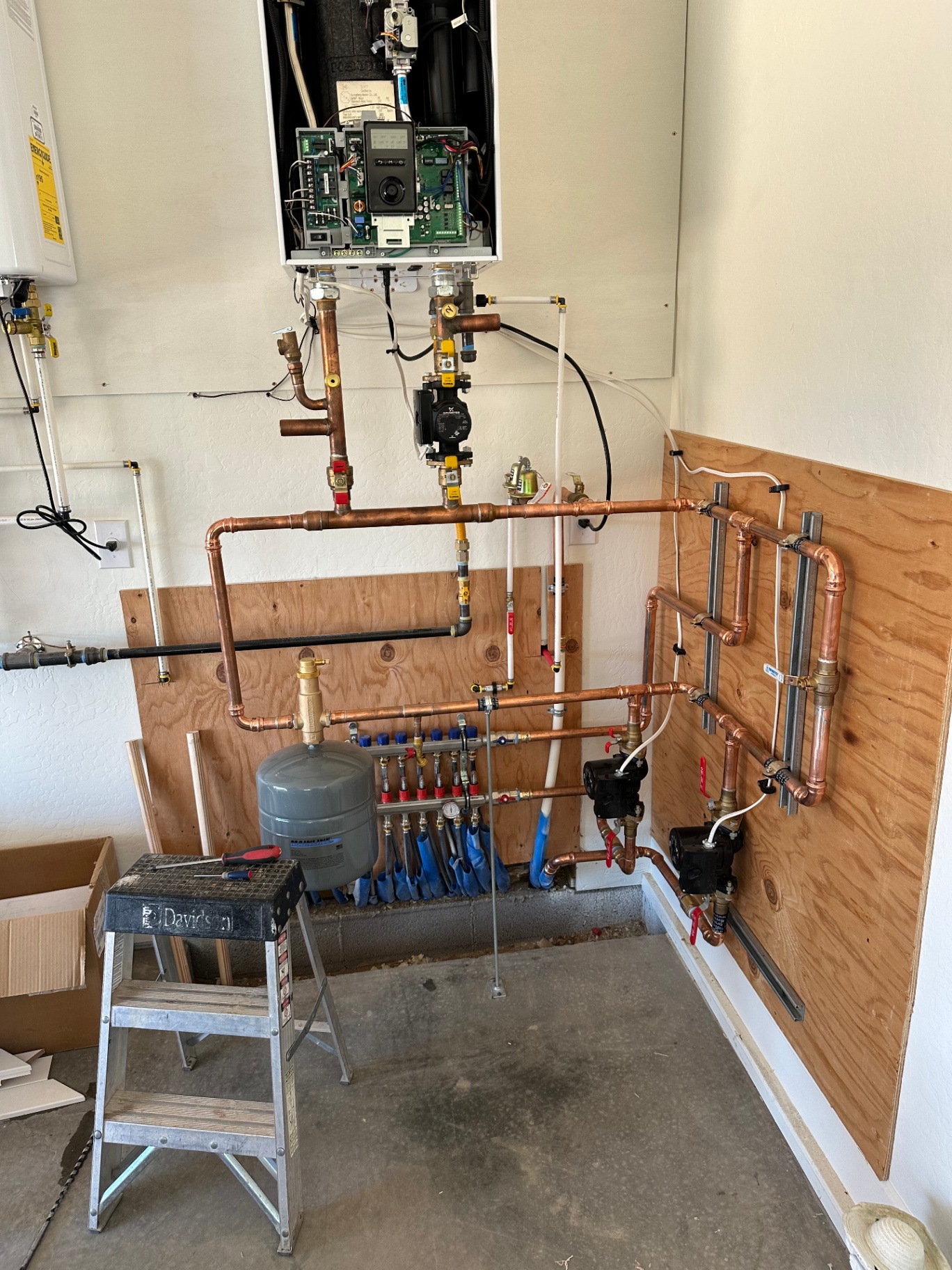 Boiler & hydronic manifold — copper build-out