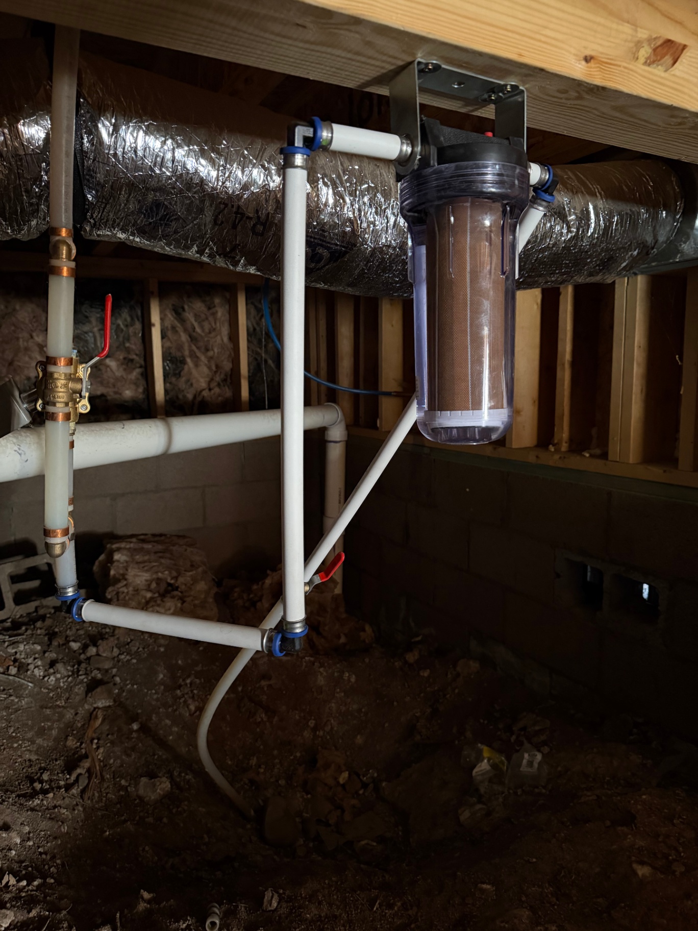 Crawlspace repipe with whole-home filter